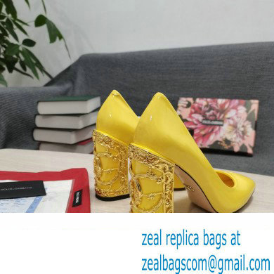 Dolce  &  Gabbana Logo Heel 10.5cm Patent leather Pumps Yellow 2022